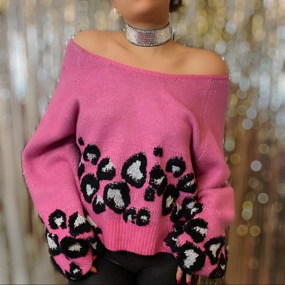 Balloon Sleeve Blingcore Cheetah Sweater